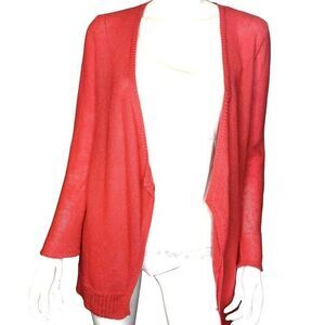 EILEEN FISHER 100% Line Knit Open Front‎ Cardigan Sweater Women’s Size XS Coral